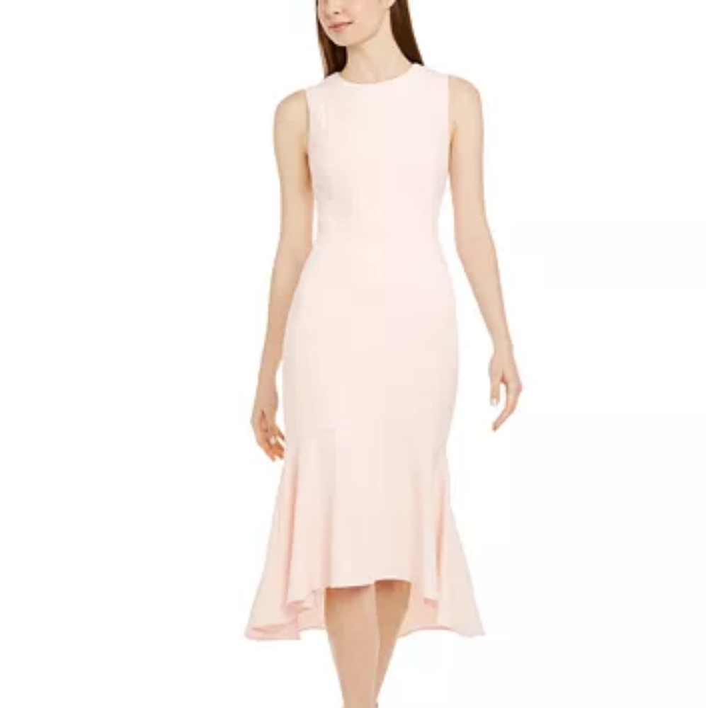 Calvin Klien sleeveless high low flounce hem dress